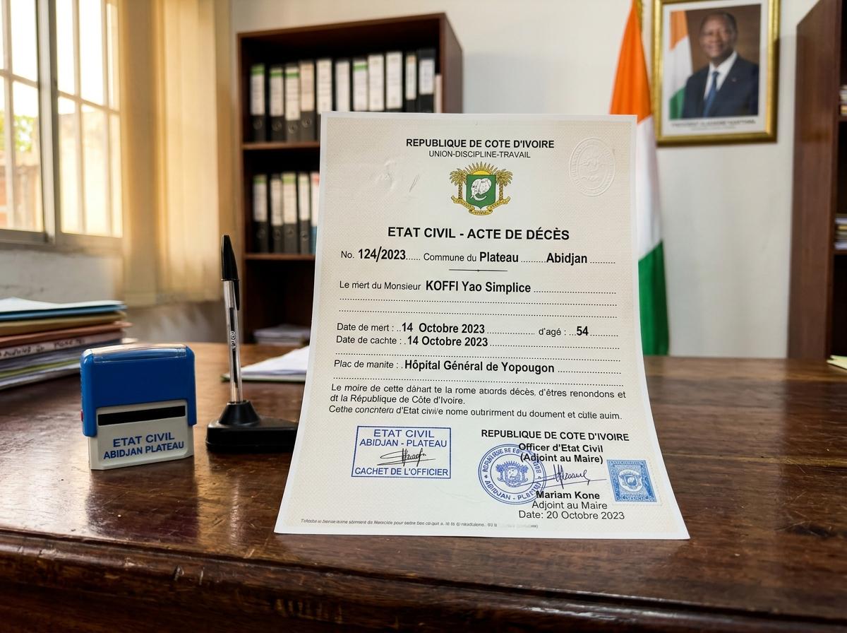 Acte officiel de décès de la Mairie d'Adjamé