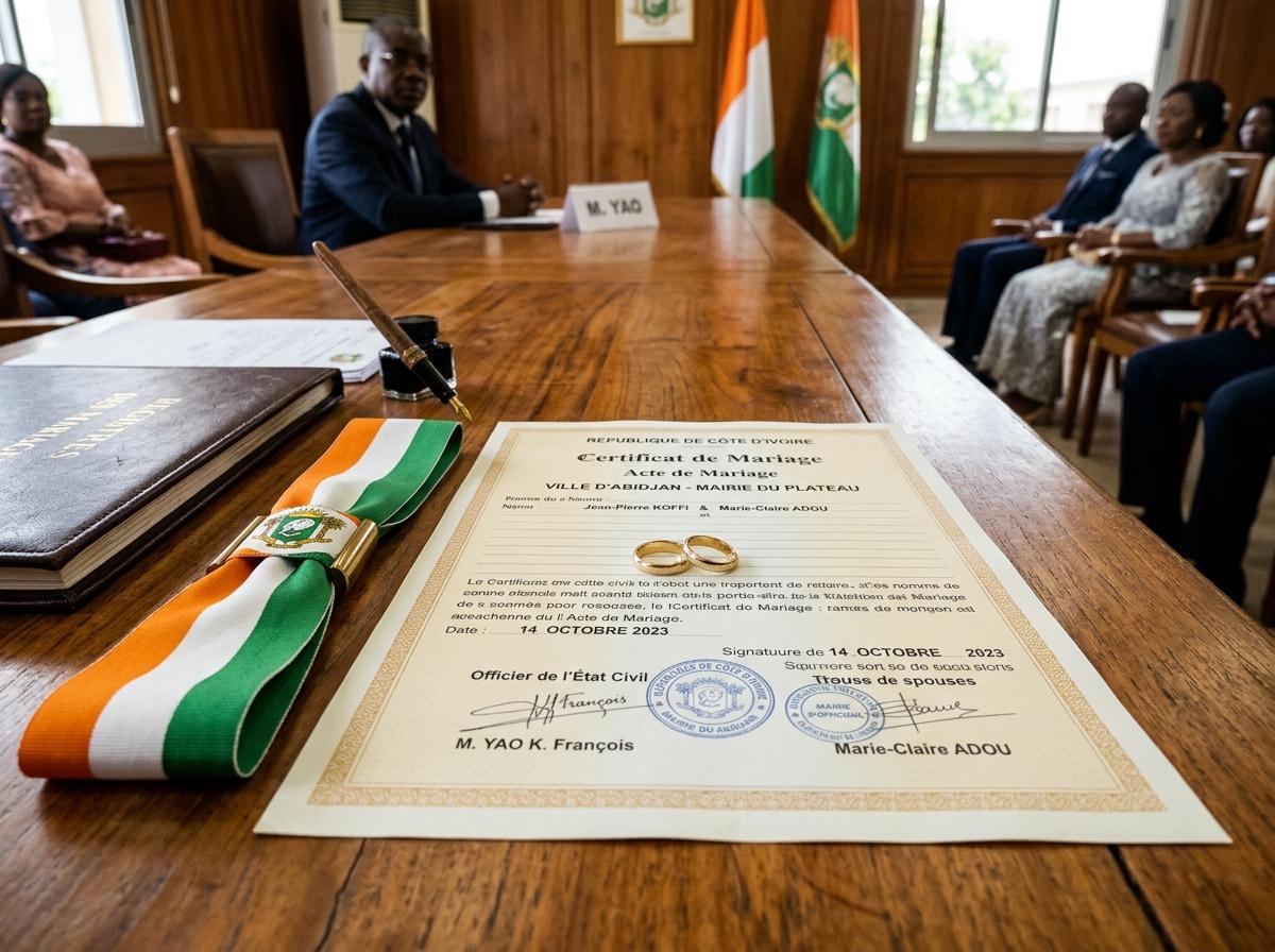 Acte de mariage civil officiel de la Mairie d'Adjamé