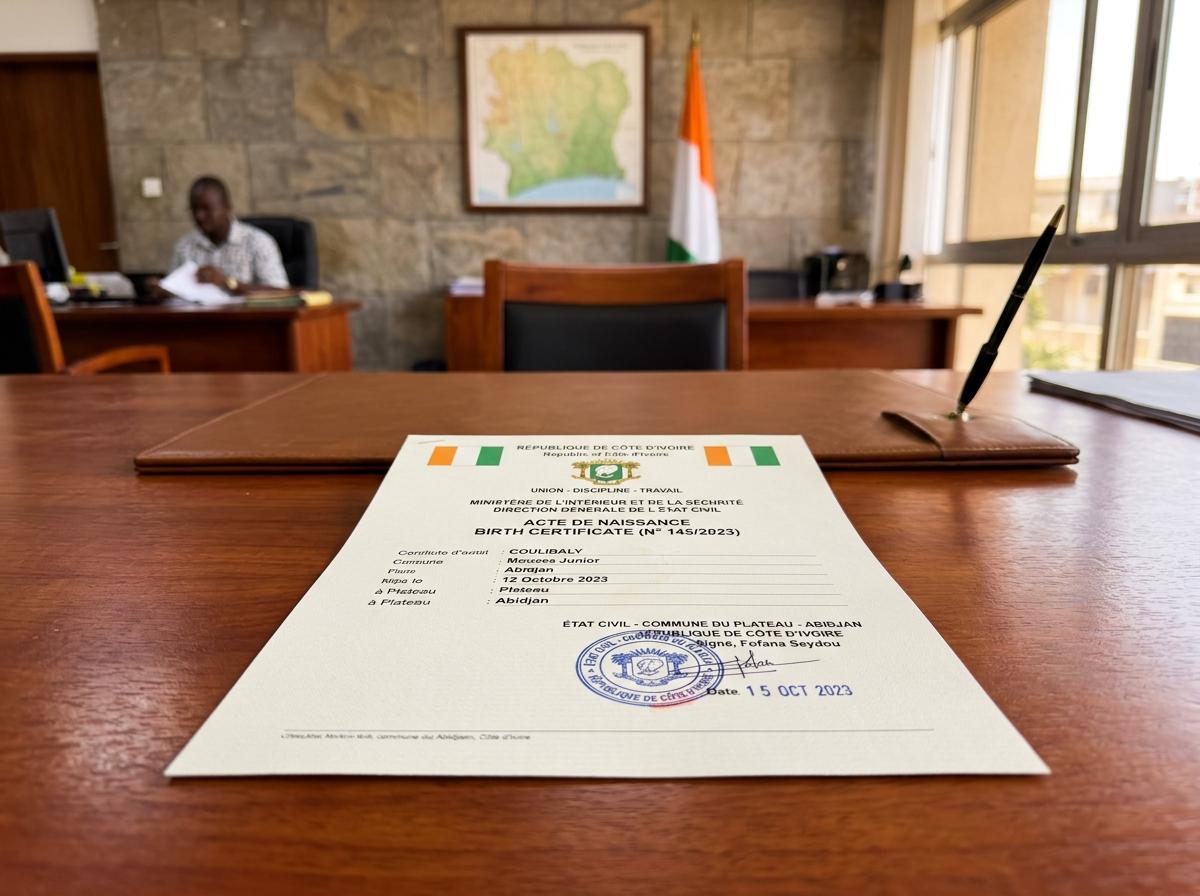 Acte officiel de naissance à la Mairie d'Adjamé